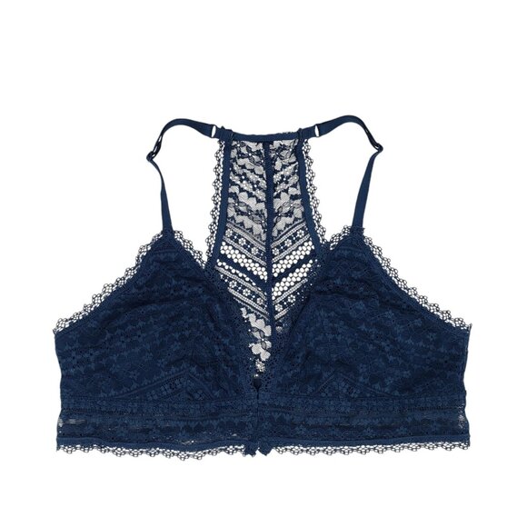 Victorias Secret Lace Halter Bra Bralette Navy Blue Adjustable Straps Racerback - Picture 1 of 12